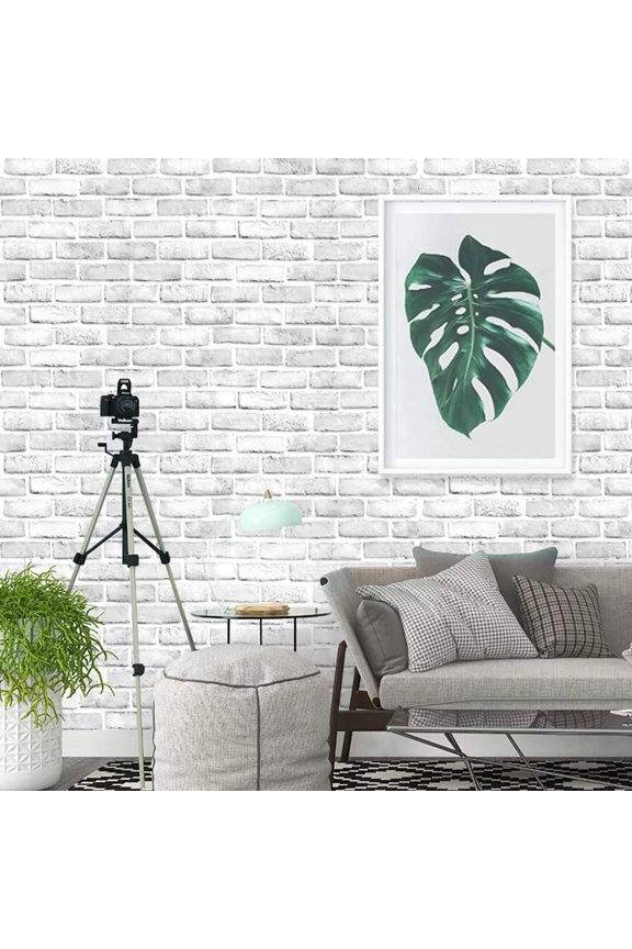 White Gray Brick Wallpaper, 3D Effect Vintage Blocks Peel and Stick Wallpaper, 17.7" x 32.8ft