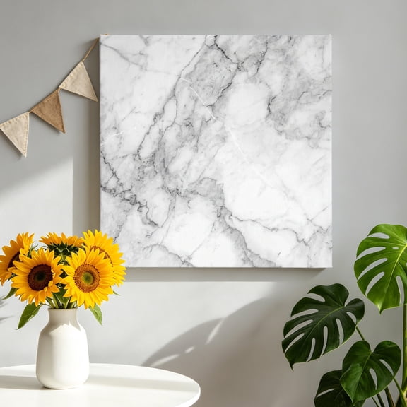 White Gray Canvas Wall Art, Abstract Art Marble Texture Modern Simple Framed Canvas Wall Decor Picture Print Artwork Decorations for Living Room Office Ready to Hang 8" x 8"