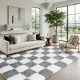 thumbnail image 1 of White-Gray Checkered Plush Shag Area Rug - Soft Fuzzy Modern Carpet for, 1 of 12