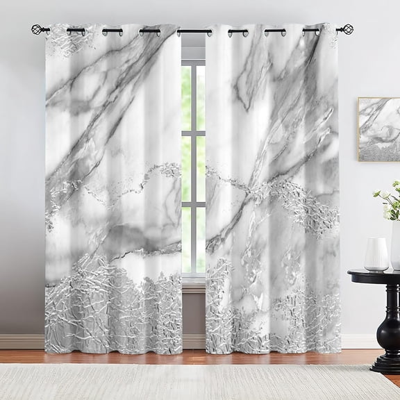 White And Gray Curtains For Privacy, Abstract Water 3D Printing Grommet Curtains, Modern Creative Window Drapes, Light Filtering Darkening Drapes Suitable For Bedroom 38"W x 54"L (Pack of 2)