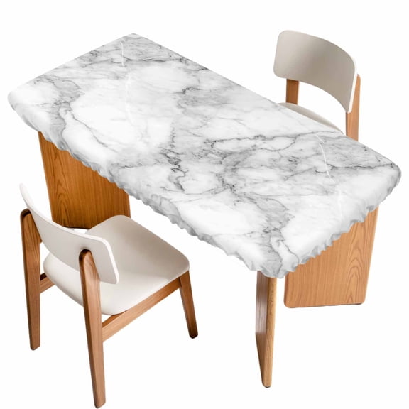 White Gray Fitted Rectangle Tablecloth 24" x 50" Abstract Art Marble Texture Modern Simple Elastic Table Cloth Fits for 4 Foot Folding Tables Waterproof Table Cover for Picnic Camping Outdoor
