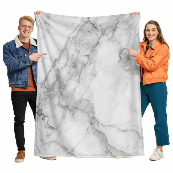 White Gray Flannel Blanket for Bed,Travel and Camping, Abstract Art Marble Texture Modern Simple Super Soft Cozy Blanket for All Seasons 32"x48"