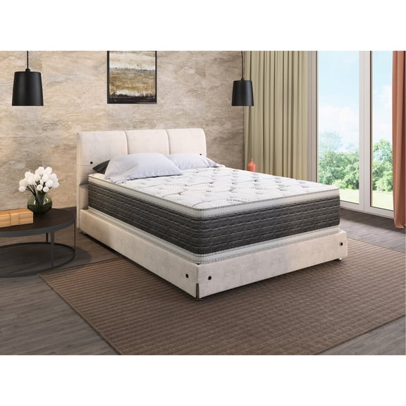 White+Gray Full Bamboo Mattress - Temperature Regulating & Edge Support - On Box Springs / Brings Comfortable Feeling