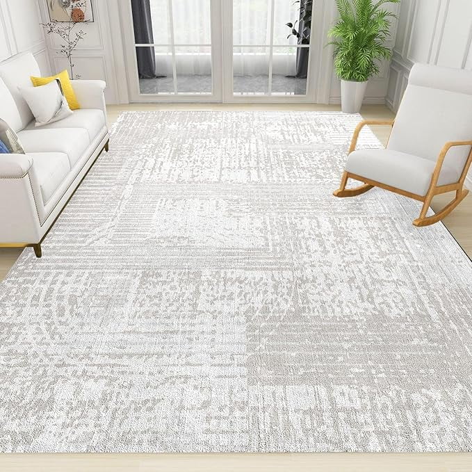 Abstract Rug Minimalistic White And Gray Geometry Area Rug, Modern Abstract Minimalism Line Art ...