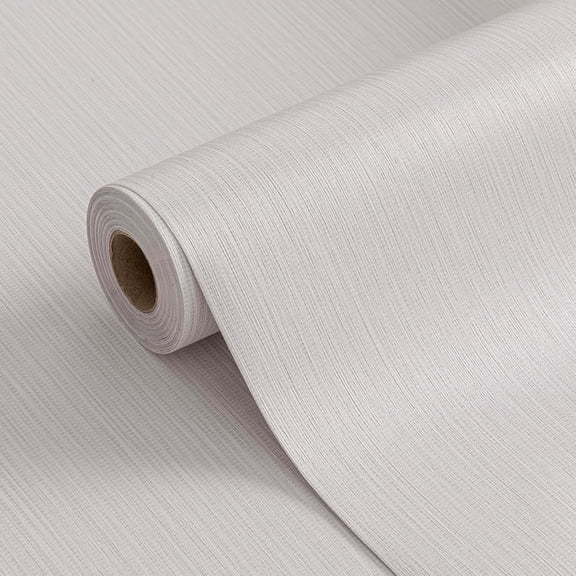 White Gray Grasscloth Fabric Wallpaper 23.6" X 393" Thick Classic Neutral Grassweave Contact Paper for Walls Cabinets Bedroom Counter Top Liners Fireplace