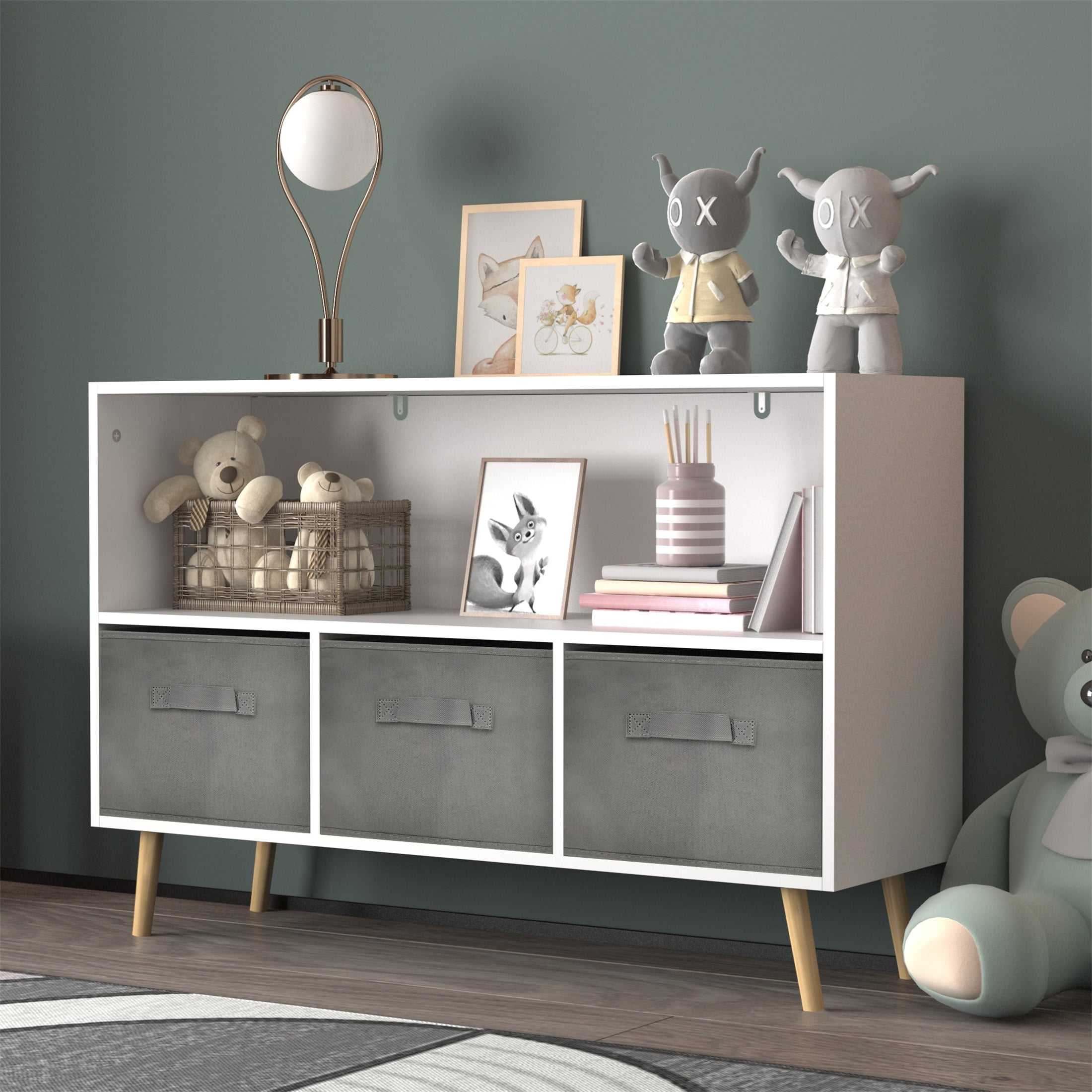 bookcase with Collapsible Fabric Drawers, Book Display, Toy Storage Cabinet Organizer 35.43*10.62*23.62 white
