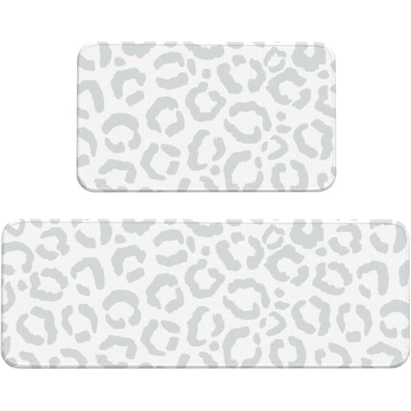 White Gray Leopard Cheetah Animal Print 2 Sets of Kitchen Mats, Anti Fatigue Cushioning Kitchen Mats for Flooring, Comfortable Standing Mats, Kitchen Decoration, Office