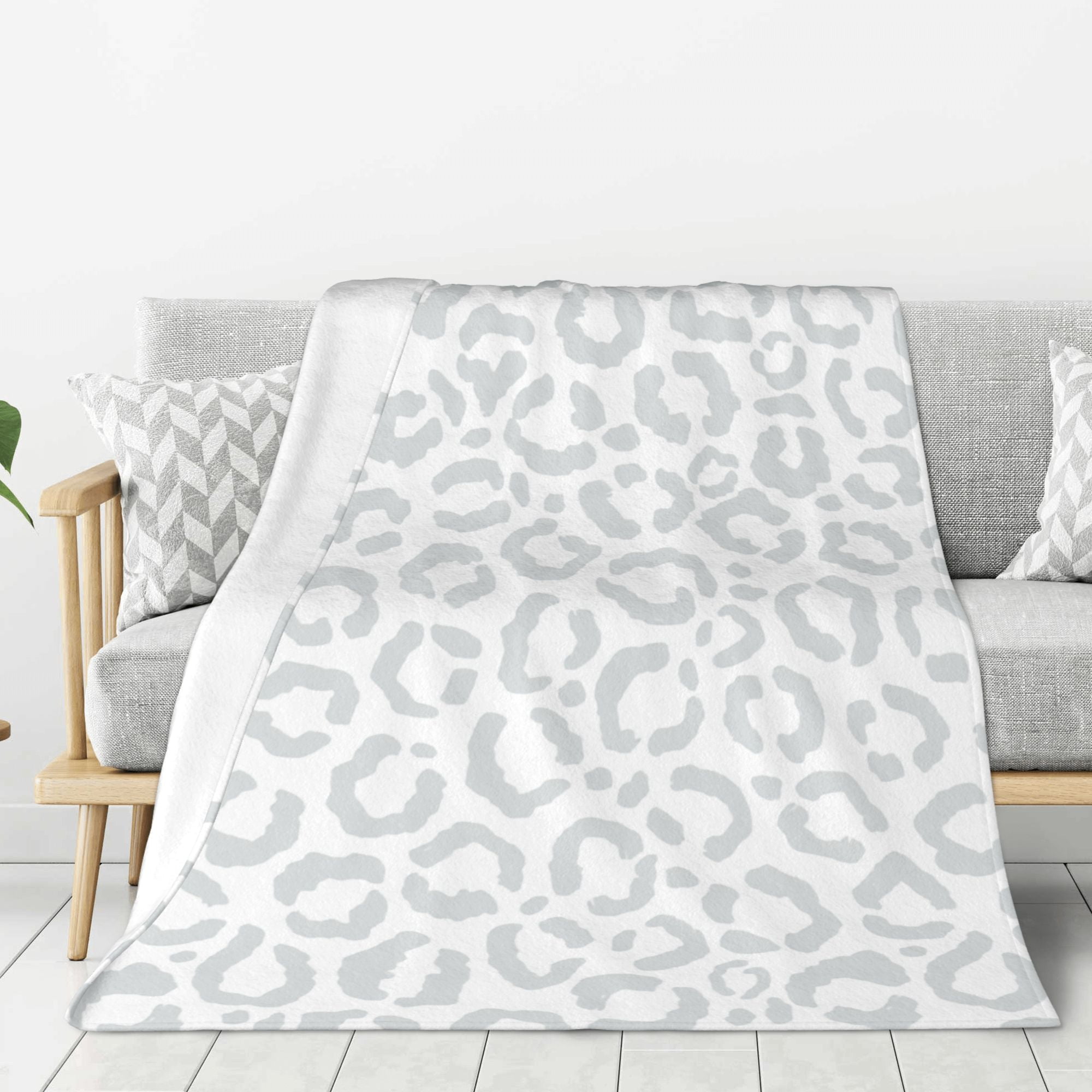 White Gray Leopard Cheetah Animal Print Blanket Throw Bedding Room