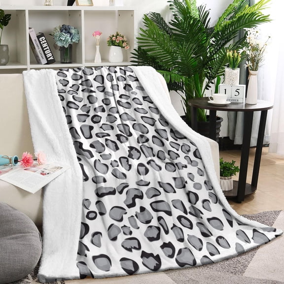 White and Gray Of Leopard Print Blanket,Comfortable Soft Flannel Throw Blanket,All Season,Warm Lightweight Blankets for Sofa Bed Couch Living Room Chair,60"x80"