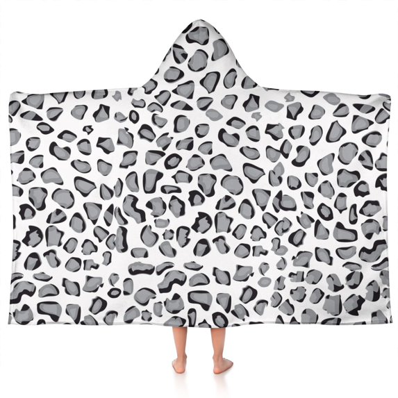 White and Gray Of Leopard Print Hooded Bath Towel,50"x30" for Ages 3 To 12 Kids, Quick Dry Lightweight Soft Microfiber Hood Beach Towel Cover Up for Kids