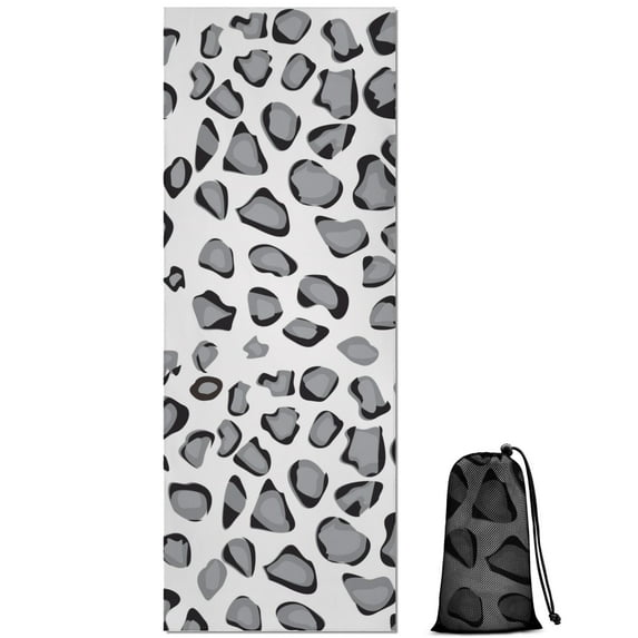 White and Gray Of Leopard Print Hot Yoga Mat Towel Non Slip for Hot Yoga - Quick-Drying Yoga Mat Cover with 4 Corner Pockets with Travel Bag - Hot Yoga Towel Non Slip 70"x26"
