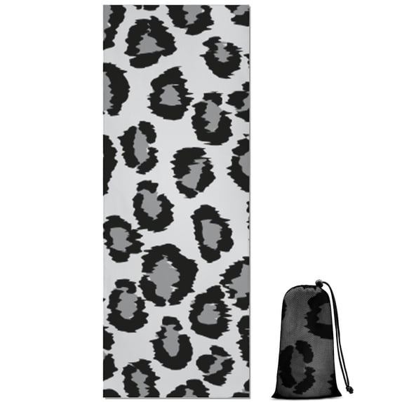 White and Gray Of Leopard Print Hot Yoga Mat Towel Non Slip for Hot Yoga - Quick-Drying Yoga Mat Cover with 4 Corner Pockets with Travel Bag - Hot Yoga Towel Non Slip 70"x26"
