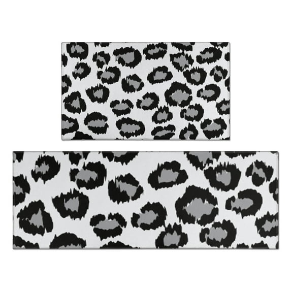 White and Gray Of Leopard Print Kitchen Rugs Sets Of 2,Anti Fatigue Kitchen Mat Rugs Non Slip Washable,Decorative Kitchen Floor Mats for Kitchen,Sink,Laundry,17"x30"+17"x47"