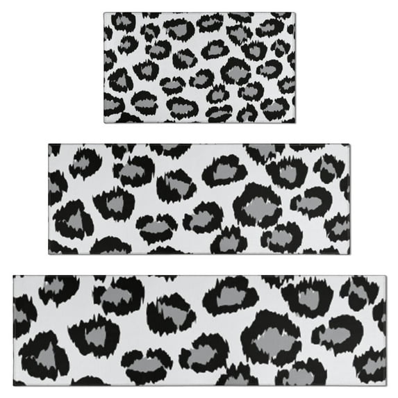 White and Gray Of Leopard Print Kitchen Rugs Sets Of 3,Kitchen Runner Rugs Non Skid Washable,Decorative Kitchen Floor Mats for Kitchen,Sink,Laundry,17"x30"+ 17"x47" + 17"x59"