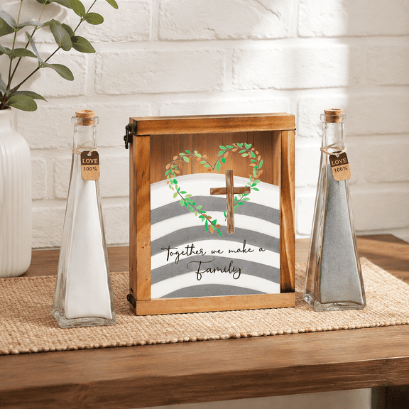 White Gray Love Family Unity Sand Ceremony Shadow Box Decoration Set
