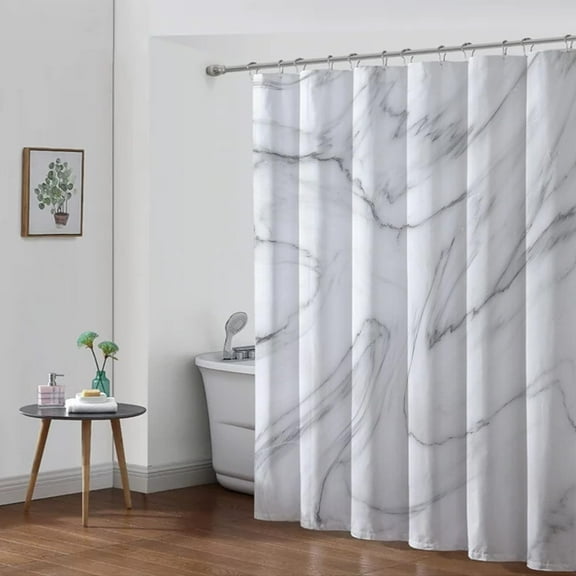White Gray Marble Bathroom Shower Curtains Set,Luxury Bath Curtain Sets with 12Hooks 72X72In,Waterproof Fabric