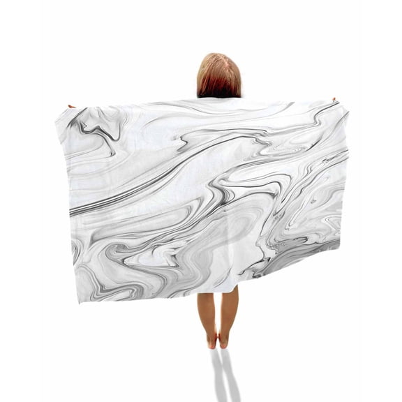 White Gray Marble Beach Towels Oversized Super Absorbent, Modern Minimalist Abstract Texture Lightweight Bath Towel Quick Dry Sets For Bathroom/Pool/Rv Camping/Beach Play/Gym Room/Picnic 23"x47"