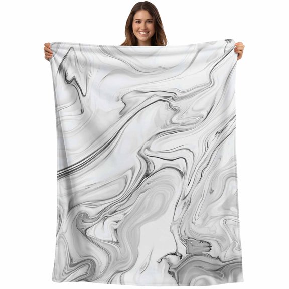 White Gray Marble Blanket Soft Cozy Warm Throw Blanket for Couch, Plush Fuzzy Flannel Fleece Blankets for Sofa, Modern Minimalist Abstract Texture Bed Blankets Lightweight Gifts for Women, 40"x50"