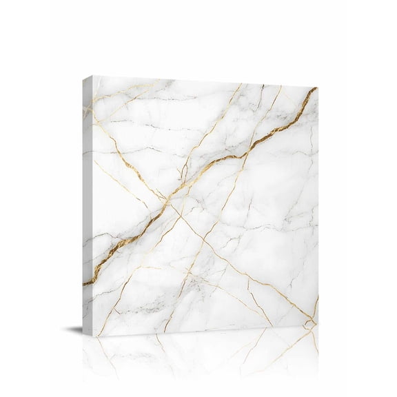 White Gray Marble Canvas Wall Art, Gold Lines Abstract Modern Framed Wall Decor Modern Artwork Prints Painting for Living Room, Bedroom, Kitchen & Cafe Decor 12x12 Inch