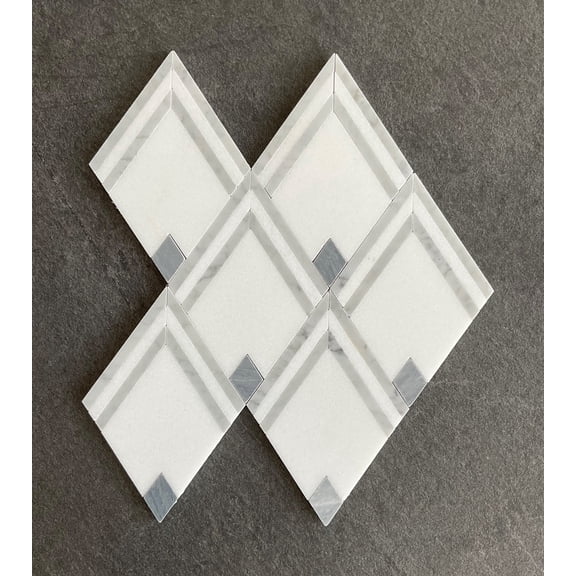 White & Gray Marble Diamond Geometric Mosaic Wall & Floor Tile - Case (10 Sheets)
