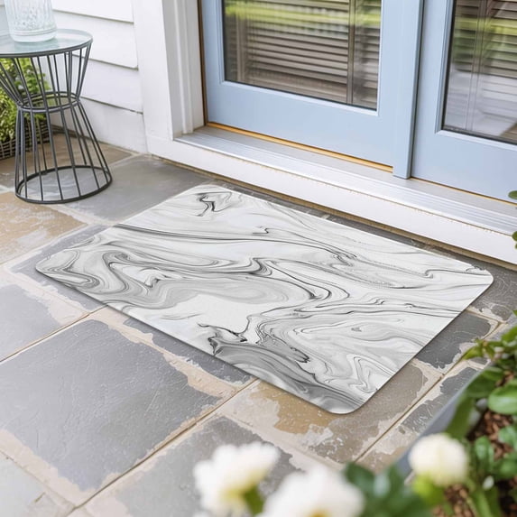 White Gray Marble Door Mat Indoor Outdoor, Modern Minimalist Abstract Texture Non Slip Welcome Mat with Rubber Backing, Absorbent Fabric Front Door Mats Entryway Rug for Home Patio Entrance 16"x24"
