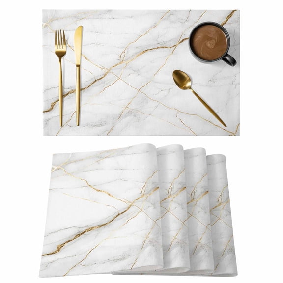 White Gray Marble Placemats Set of 4 Gold Lines Abstract Modern Heat Insulation Washable Place Mats, Rustic Non-Slip Table Mats for Dining Table Party Kitchen Decor,13x19 Inch