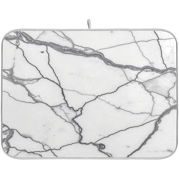 White Gray Marble Texture Dish Drying Mat Kitchen Counter Mat Draining Mat Kitchen Accessories Dish Rack Pad for Dishes, Utensils, Countertops, Sinks 16x18in
