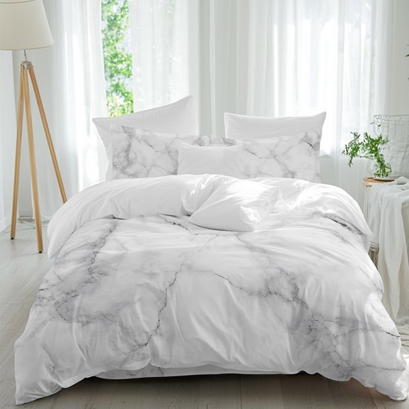 White Gray Modern Marble Texture Queen Size Bed Set,Abstract Stone Crack Bedding for All Seasons,4 Pcs Bed Set,1 Quiltcover(90"x92"),1 Sheet(94"x116"),2 Pillowcases(30"x20")