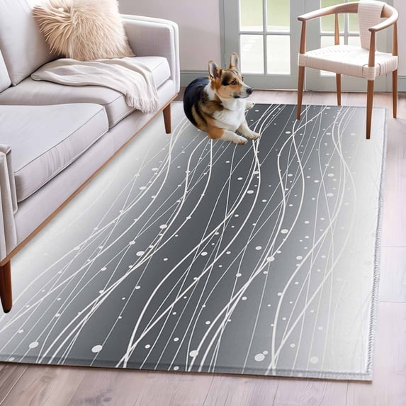 White Gray Ombre Area Rugs 3'x5', Washable Small Throw Rugs for Living Room Bedroom, Modern Abstract Striped Polka Dots Indoor Outdoor Rug Non-Slip Low Pile Carpet Runner Reversible Floor Mats