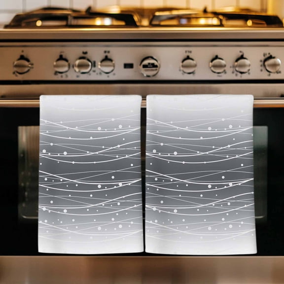 White Gray Ombre Kitchen Towels Set of 1, Modern Abstract Striped Polka Dots Absorbent Dish Towels for Kitchen, Microfiber Hand Towel, Quick Drying Tea Towel for Cleaning Decorative Dishcloths