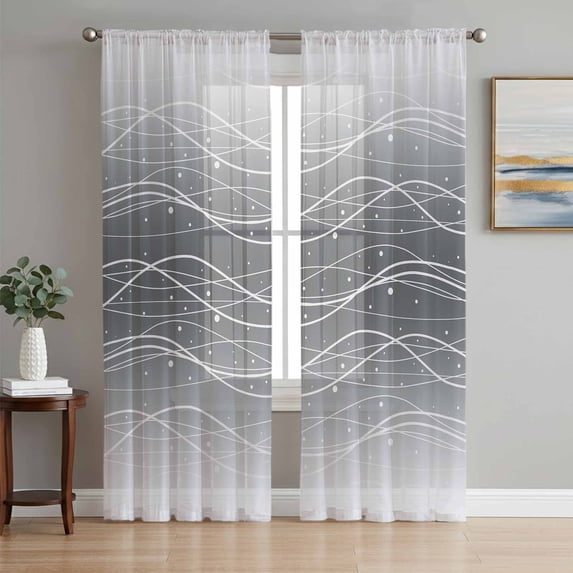 White Gray Ombre Sheer Curtains 72 Inch Length 2 Panels Set, Modern Abstract Striped Polka Dots Voile Window Treatment Rod Pocket Curtains Sheers Drapes for Bedroom/Living Room/Kitchen 52"x72"x2