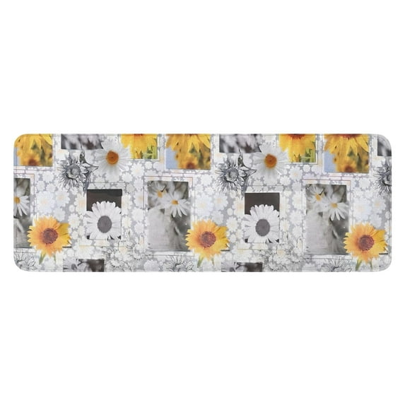 White Gray Photo Frame Daisy Sunflower Pattern Kitchen Rug Mat,Kitchen Runner Rugs Non Skid Washable,Decorative Kitchen Floor Mats for Kitchen,Sink,Laundry,17"x47.2"