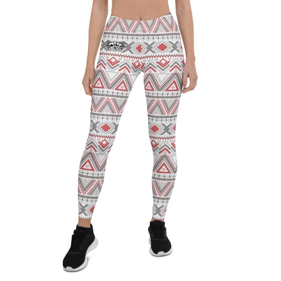 White Gray & Red Geometric Pattern Leggings - Full House (M)