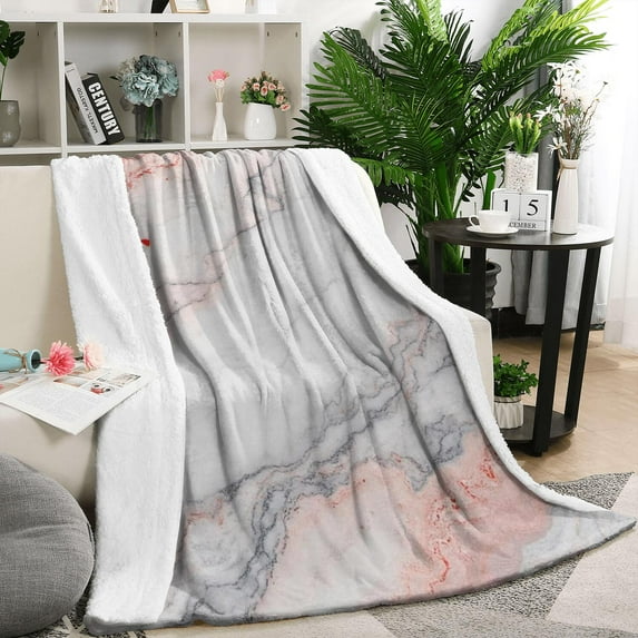 White Gray Red Marble Pattern Blanket,Comfortable Soft Flannel Throw Blanket,All Season,Warm Lightweight Blankets for Sofa Bed Couch Living Room Chair,50"x60"