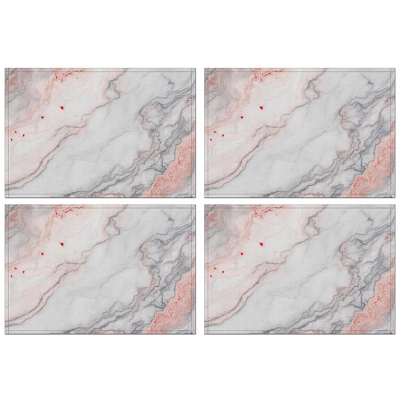 White Gray Red Marble Pattern Summer Placemats Table Placemats Set Of 4-Linen Kitchen Washable Placemats Table Mats 11.8"x17.7" Non-Slip Heat Resistant