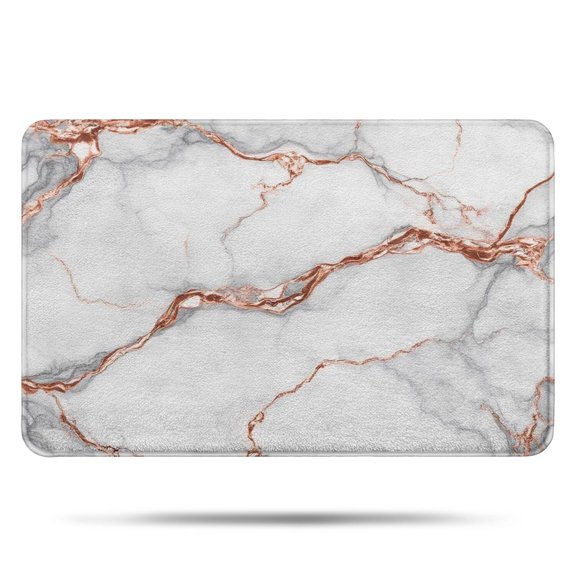 White Gray Rose Gold Marble Pattern Bathroom Rugs Mat,Non Slip Microfiber Bathroom Rug,Rubber Backing,Soft Bathroom Mats for Bathroom Floor,Tub and Shower,17x27in(43x68cm)