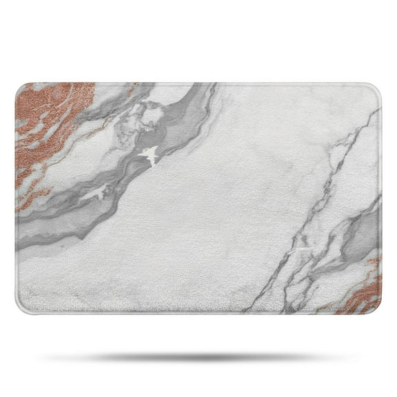 White Gray Rose Gold Marble Pattern Bathroom Rugs Mat,Non Slip Microfiber Bathroom Rug,Rubber Backing,Soft Bathroom Mats for Bathroom Floor,Tub and Shower,17x27in(43x68cm)