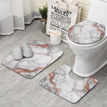 White Gray Rose Gold Marble Pattern Bathroom Rugs Sets 3 Piece,Toilet Cover Set,Absorbent Non Slip Bathroom Mats Sets with U-Shaped Contour Rug Toilet Rug Set