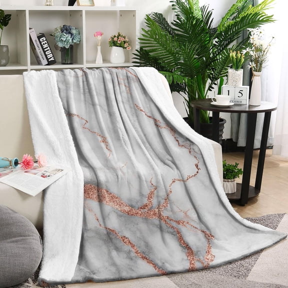 White Gray Rose Gold Marble Pattern Blanket,Comfortable Soft Flannel Throw Blanket,All Season,Warm Lightweight Blankets for Sofa Bed Couch Living Room Chair,60"x80"