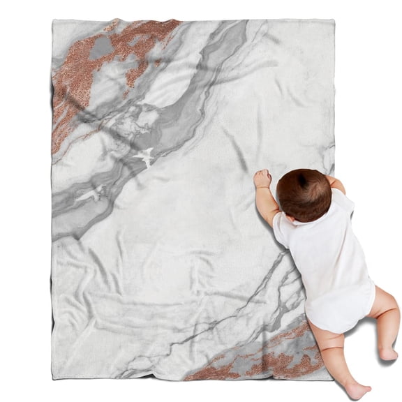 White Gray Rose Gold Marble Pattern Blanket,Comfortable Soft Flannel Throw Blanket,All Season,Warm Lightweight Blankets for Sofa Bed Couch Living Room Chair,30"x40"