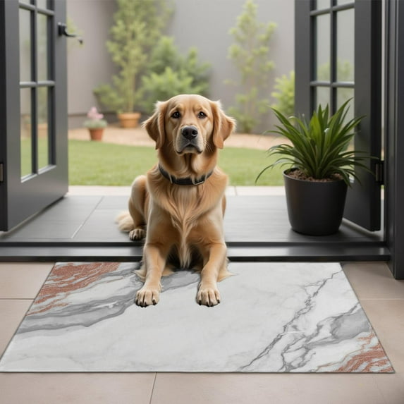 White Gray Rose Gold Marble Pattern Door Rugs,Washable Non Slip Door Mats Indoor,Decorative Door Mats,Entry Mat Indoor for Entrance,Bedroom,Kitchen,Bathroom,20"x32"
