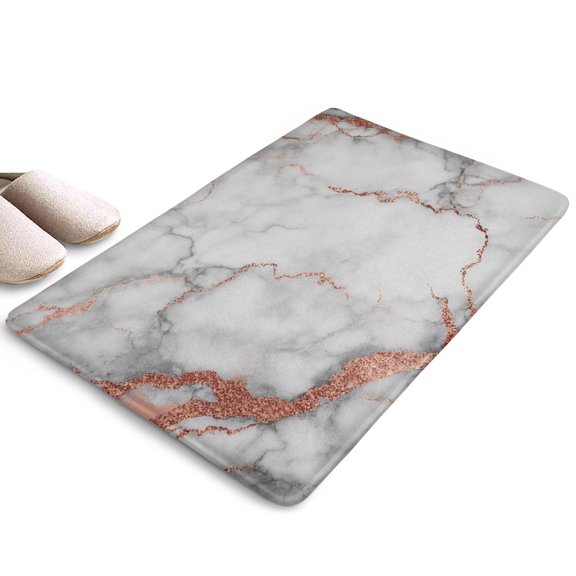 White Gray Rose Gold Marble Pattern Flannel Non Slip Door Rugs,Washable Door Mats Indoor,Decorative Door Mats,Dirt-Resistant and Absorbent Doormat for Entrance,Bedroom,Kitchen,Bathroom,31.5"x17"