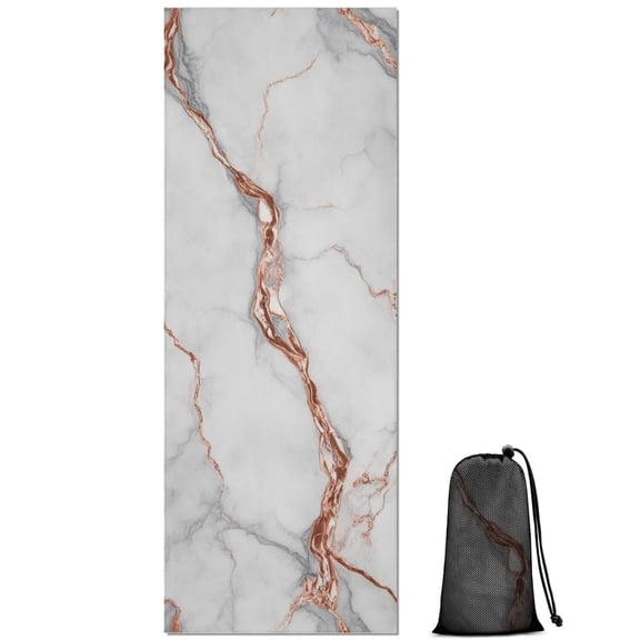 White Gray Rose Gold Marble Pattern Hot Yoga Mat Towel Non Slip for Hot Yoga - Quick-Drying Yoga Mat Cover with 4 Corner Pockets with Travel Bag - Hot Yoga Towel Non Slip 70"x26"