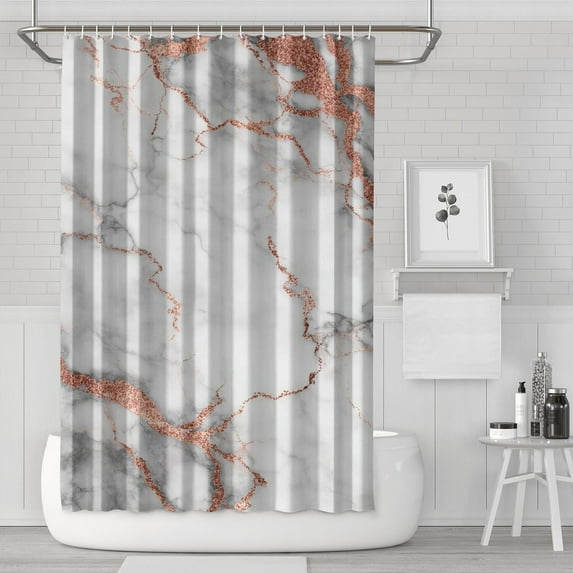 White Gray Rose Gold Marble Pattern Shower Curtain 72"x72" ,Bathroom Decorative Shower Curtains Set with 12 Hooks,Modern Waterproof Washable Shower Curtain