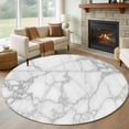 thumbnail image 1 of White Gray Round Living Room Rugs 8 ft, Abstract Art Marble Texture Modern Concise Washable Large Area Rug with Non-Slip Sturdy Edge Binding Round Carpet for Dining Room Kitchen Office, 1 of 9