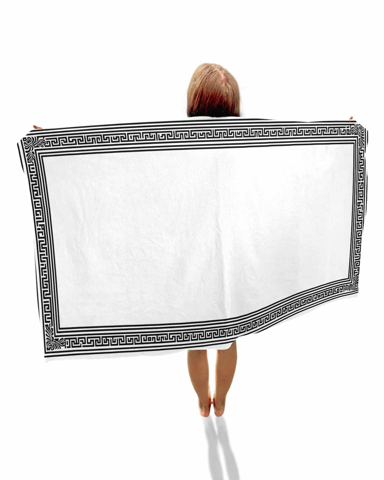 White Greek Key Beach Towels Oversized Super Absorbent, Geometric Greece Ancient Farmhouse Geo Lightweight Bath Towel Quick Dry Sets For Bathroom/Pool/Rv Camping/Beach Play/Gym Room/Picnic 23"x47"