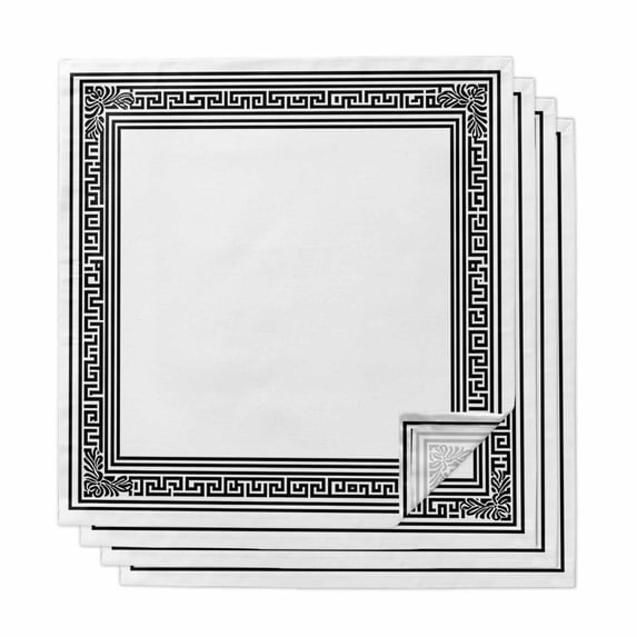 White Greek Key Cloth Napkins, Geometric Greece Ancient Farmhouse Geo Washable and Reusable Dinner Napkins Set of 4, Table Napkin for Kitchen Party Birthday Wedding Hotel Housewarming 20"x20"