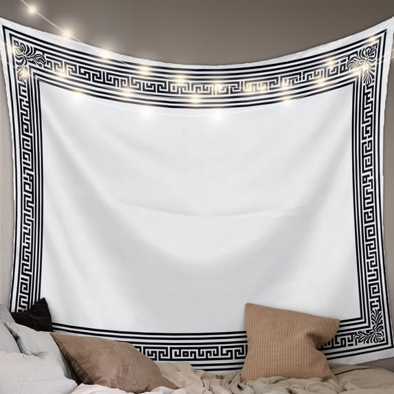 White Greek Key Small Tapestry for Bedroom Wall Hanging Tapestry,Geometric Greece Ancient Farmhouse Geo Ceiling Backdrop Tapestries Poster Blanket Wall Decor for Teens Room Living Room Dorm 23" x 28"