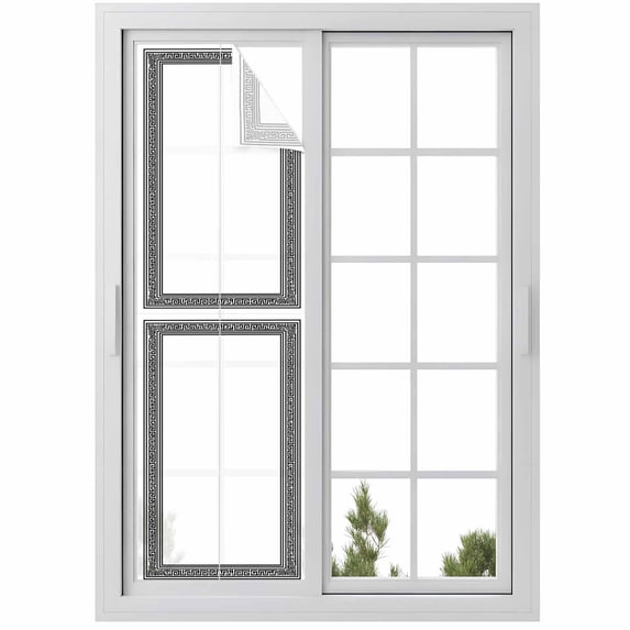 White Greek Key Window Privacy Film, Geometric Greece Ancient Farmhouse Geo Static Cling UV Sun Blocking Heat Control Window Tint, Non-Adhesive One Way Windows Privacy Cover 17.7''x78.7''