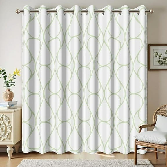 White Green Blackout Curtains For Modern Home Living Room Bedroom Decor,Moroccan Geometric Patterned Thermal Insulated Drapes With Grommet 42"W x 108"L (Pack of 2)